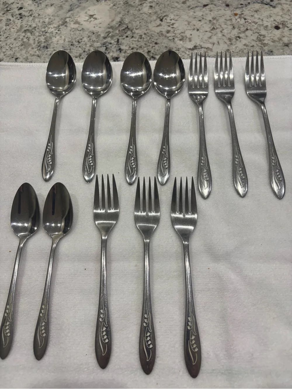 MCM Vintage Oneida Premier White Lily Silverware Replacements 12 Pc Fork Spoon